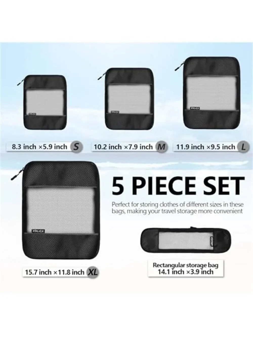 5 Piece Compression Packing Cubes Travel Luggage Organizer Bags Space Saving Set